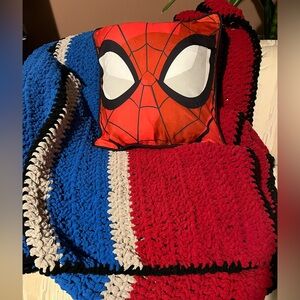 Spider-Man Pillow with Handmade Crochet Blanket